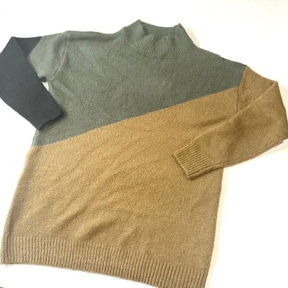 RDI Tops - RDI Womens Sweater Long Sleeve Diagonal Color Blocked Brown Green Size XS/TP/XP